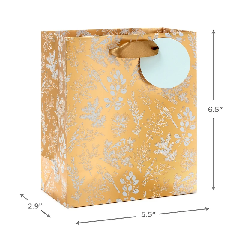 6.5" Birds and Branches Metallic Gold Small Holiday Gift Bag for only USD 3.49 | Hallmark