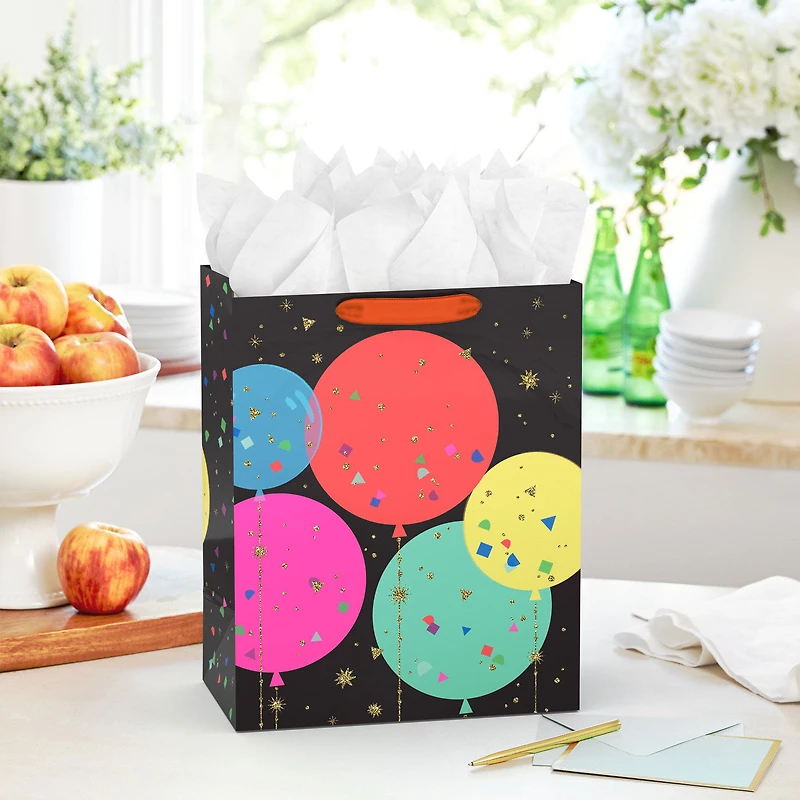 13" Bright Balloons on Black Large Birthday Gift Bag for only USD 5.49 | Hallmark