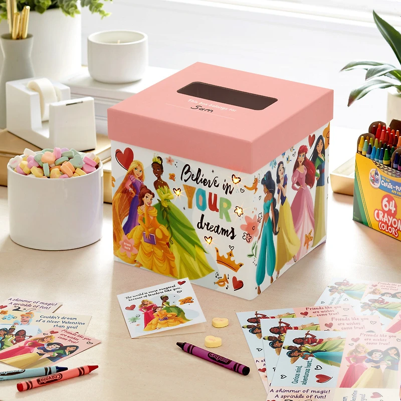 Disney Princess Pink and White Kids Classroom Valentines Set With Cards and Light-Up Mailbox With Sound for only USD 19.99 | Hallmark