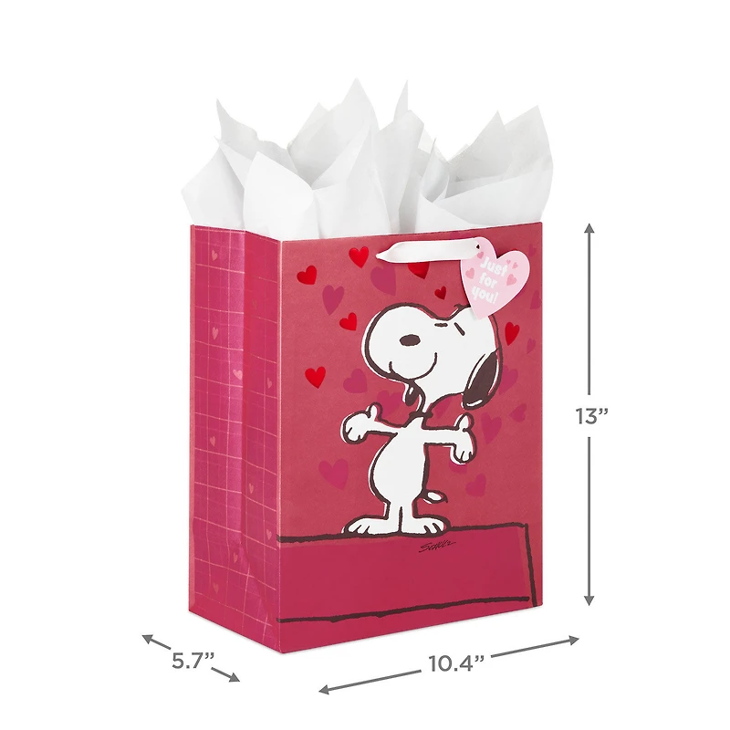 13" Peanuts® Snoopy With Hearts Large Valentine's Day Gift Bag With Tissue Paper for only USD 7.99 | Hallmark