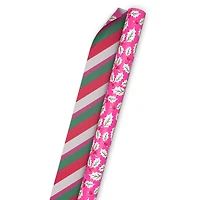 Holly on Rose/Diagonal Bright Stripes Christmas Reversible Wrapping Paper Roll, 30 sq. ft. for only USD 4.99 | Hallmark