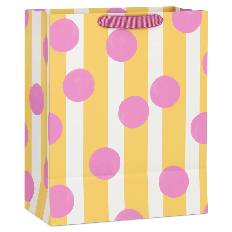 13" Pink Dots on Yellow Stripes Large Gift Bag for only USD 4.99 | Hallmark