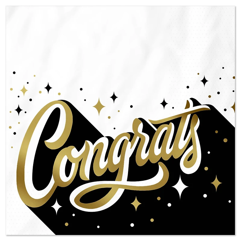 "Congrats" Gold and Black Graduation Cocktail Napkins, Pack of 20 for only USD 4.49 | Hallmark