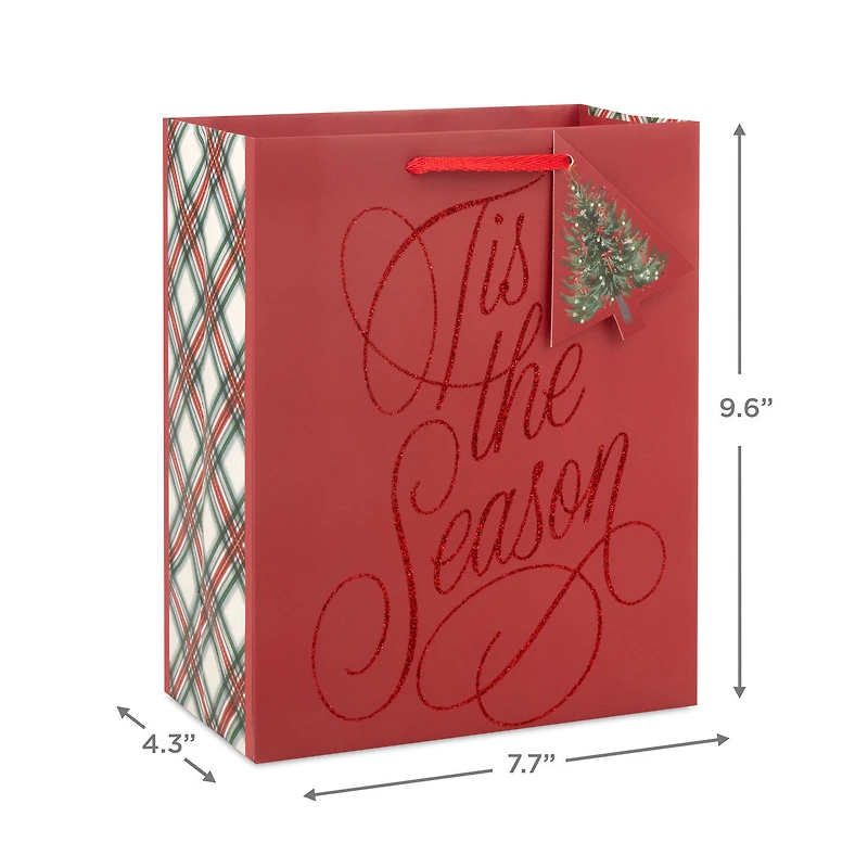 9.6" Glittery Tis the Season on Dark Red Medium Holiday Gift Bag for only USD 3.49 | Hallmark