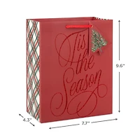 9.6" Glittery Tis the Season on Dark Red Medium Holiday Gift Bag for only USD 3.49 | Hallmark