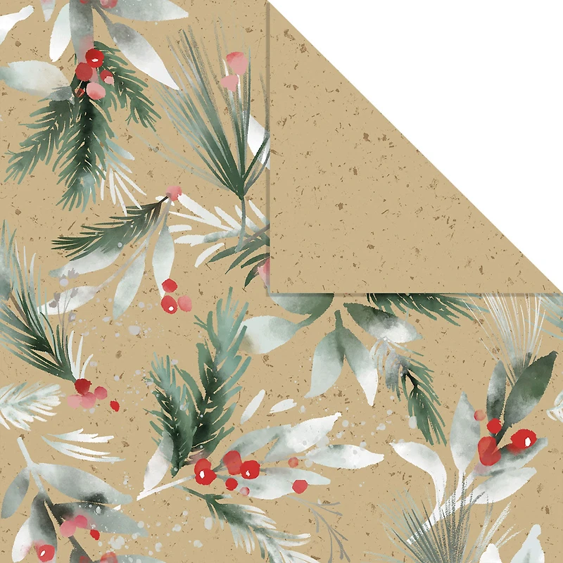Kraft Greenery/Brown Flecks Holiday Reversible Wrapping Paper Roll, 22.5 sq. ft. for only USD 4.99 | Hallmark