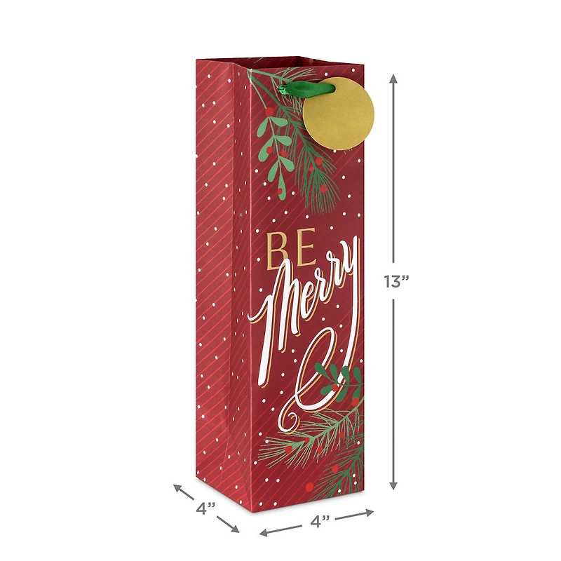 13" Be Merry on Dark Red Christmas Wine Gift Bag for only USD 3.49 | Hallmark