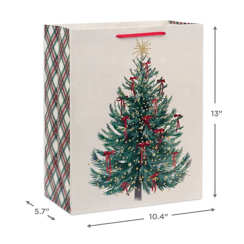 13" Evergreen With Red Bows on Cream Large Christmas Gift Bag for only USD 4.49 | Hallmark