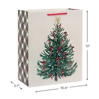 13" Evergreen With Red Bows on Cream Large Christmas Gift Bag for only USD 4.49 | Hallmark