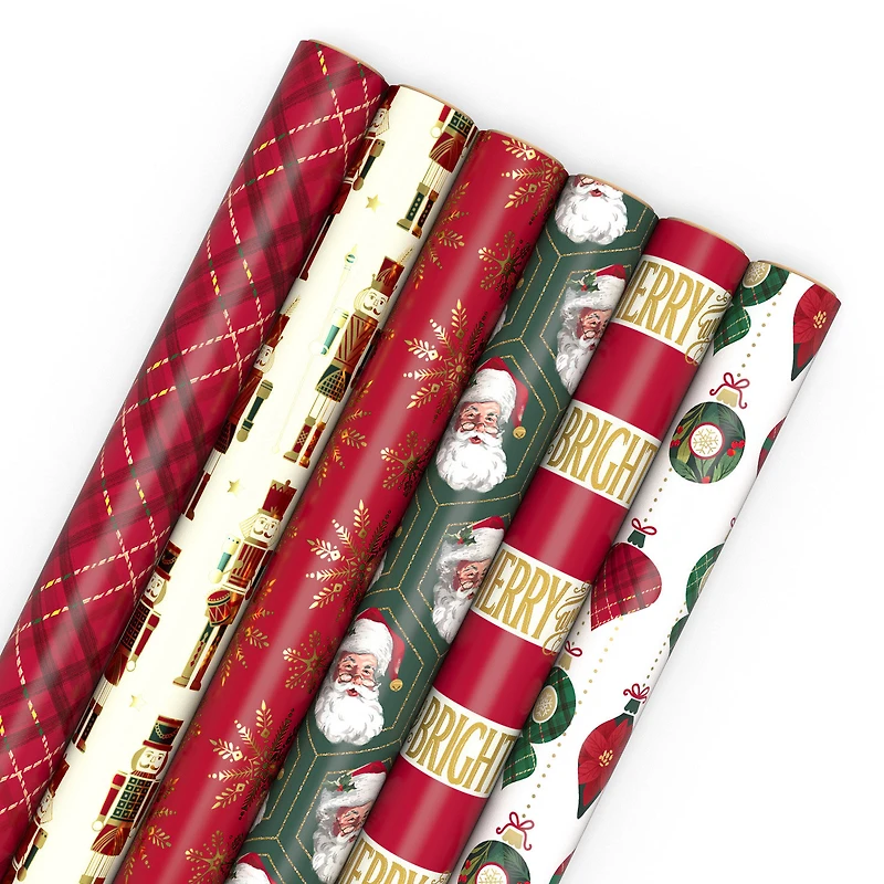 Classic Santa 6-Pack Assorted Christmas Wrapping Paper Roll Bundle, 150 sq. ft. total for only USD 29.99 | Hallmark