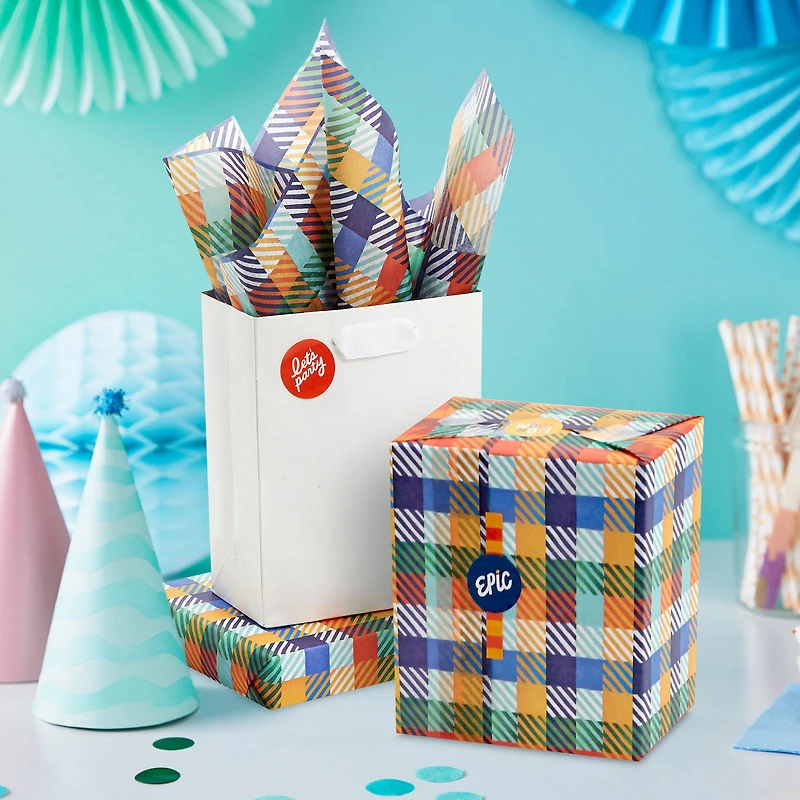 Colorful Plaid Tissue Paper With Gift Tag Stickers, 6 sheets for only USD 2.99 | Hallmark