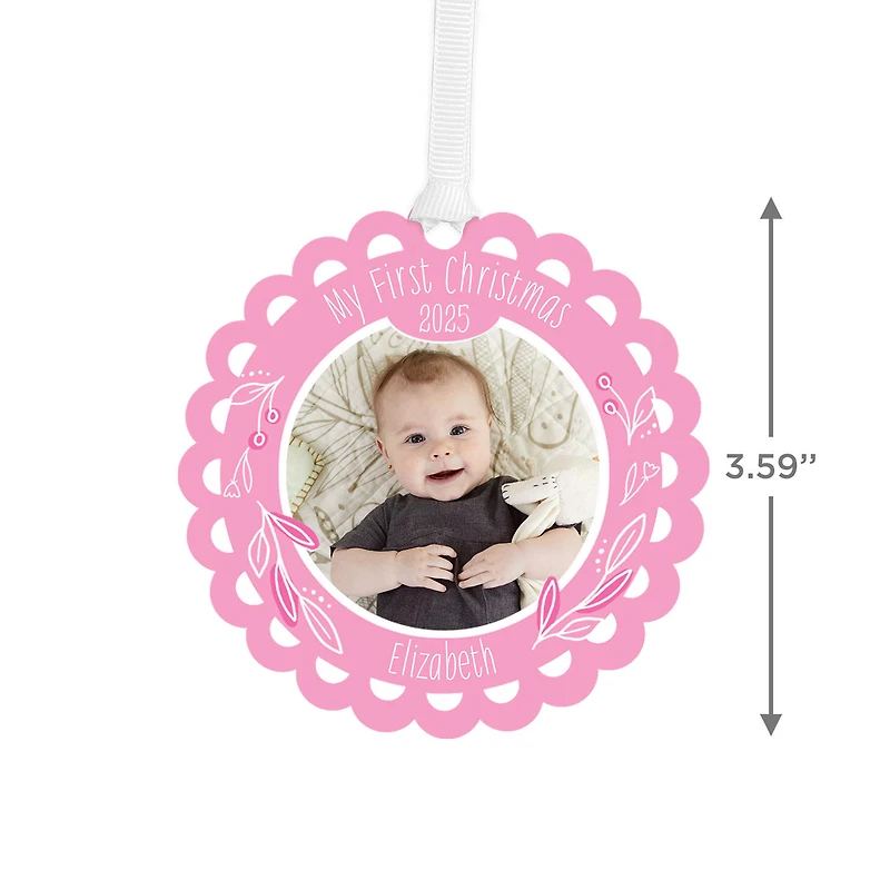 Baby's First Christmas Scalloped Metal Personalized Ornament