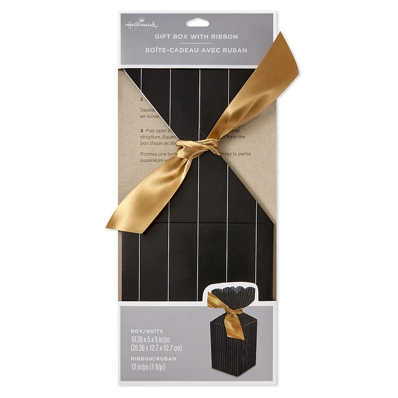 Gold Pinstripe on Black Vertical Treat Box With Ribbon Tie for only USD 3.99 | Hallmark