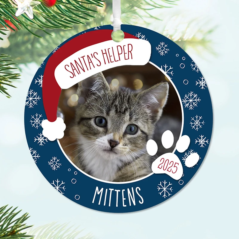Holiday Pet Round Metal Personalized Ornament, Custom Photo and Text for only USD 17.99 | Hallmark