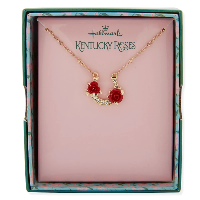 Kentucky Roses Gold Metal Necklace With Crystal Horseshoe and Roses Pendant for only USD 20.00 | Hallmark