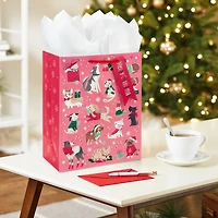13" Retro Dogs and Cats on Pink Large Christmas Gift Bag for only USD 4.49 | Hallmark