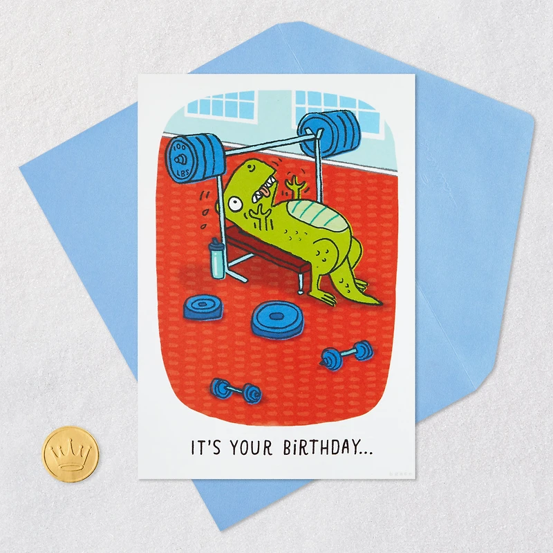 Don't Lift a Finger Dinosaur at Gym Funny Birthday Card for only USD 3.99 | Hallmark