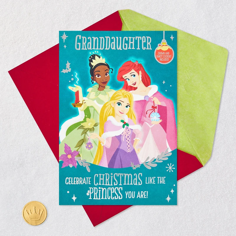 Disney Princess Christmas Card for Granddaughter With Crown and Stickers for only USD 6.59 | Hallmark