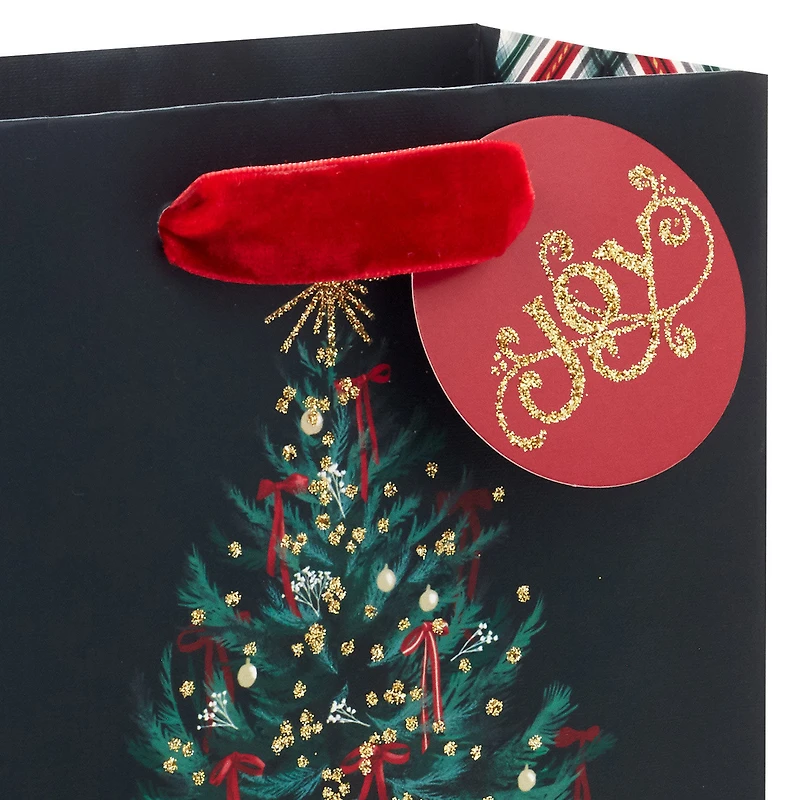 6.5" Evergreen With Red Bows on Black Small Christmas Gift Bag for only USD 3.49 | Hallmark