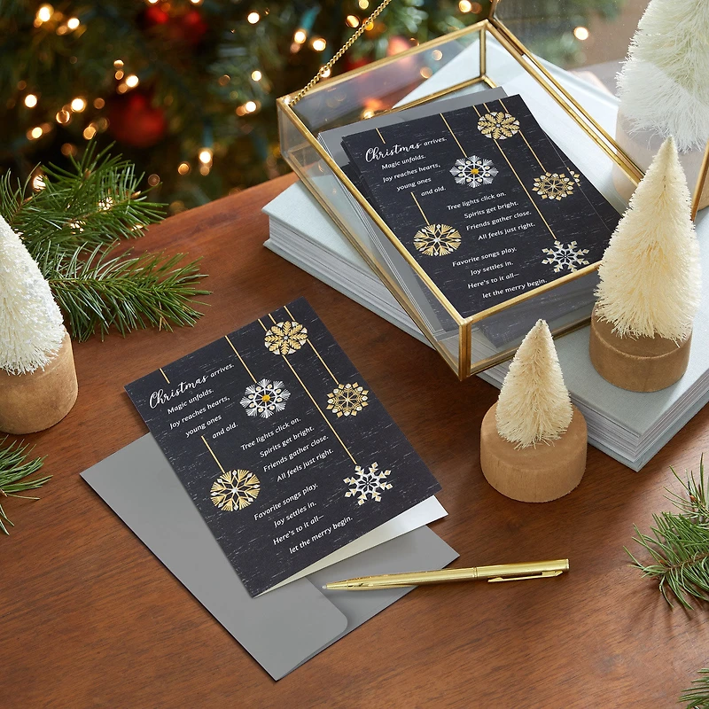 Snowflake Ornaments on Black Boxed Christmas Cards, Pack of 12 for only USD 20.49 | Hallmark