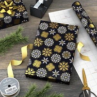 White and Gold Snowflakes on Black Holiday Wrapping Paper Roll, 35 sq. ft. for only USD 4.99 | Hallmark