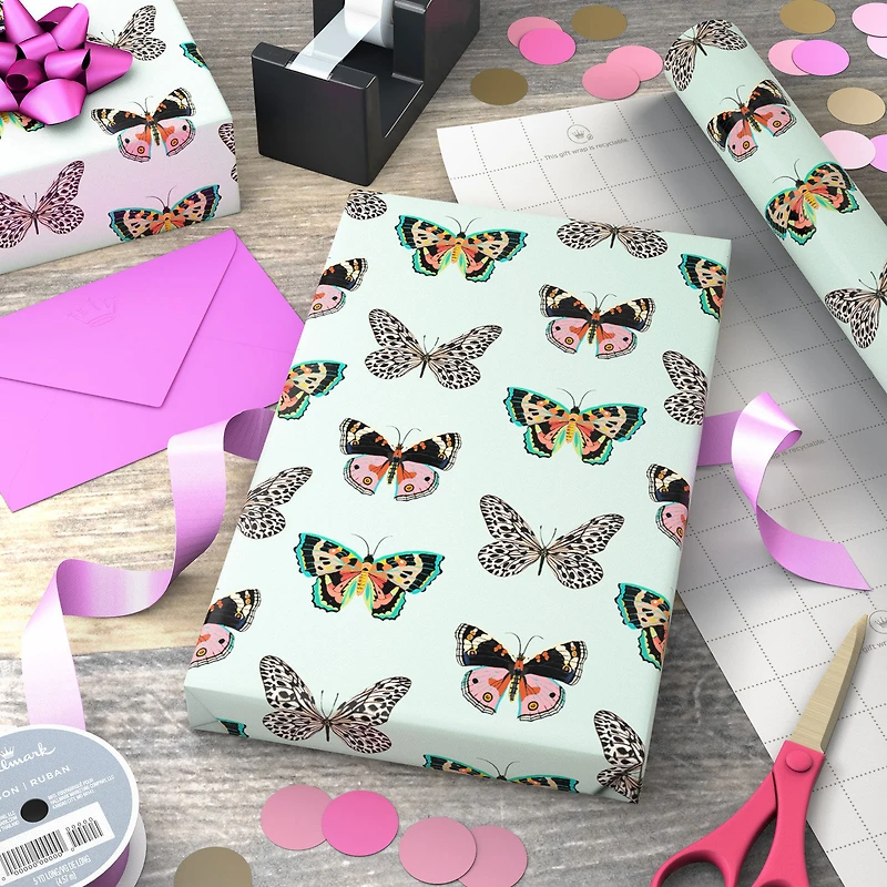 Butterflies on Mint Wrapping Paper, 20 sq. ft. for only USD 4.99 | Hallmark