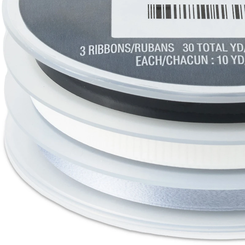 White/Matte Silver/Metallic Black 3-Pack Curling Ribbon, 90' total for only USD 2.99 | Hallmark