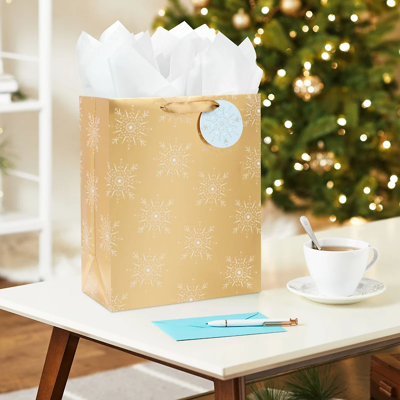 13" Snowflakes on Gold Metallic Large Holiday Gift Bag for only USD 4.99 | Hallmark