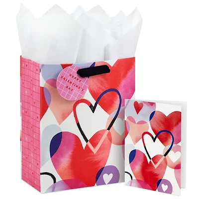 9.6" Watercolor Hearts Medium Valentine's Day Gift Bag With Card and Tissue for only USD 6.49 | Hallmark