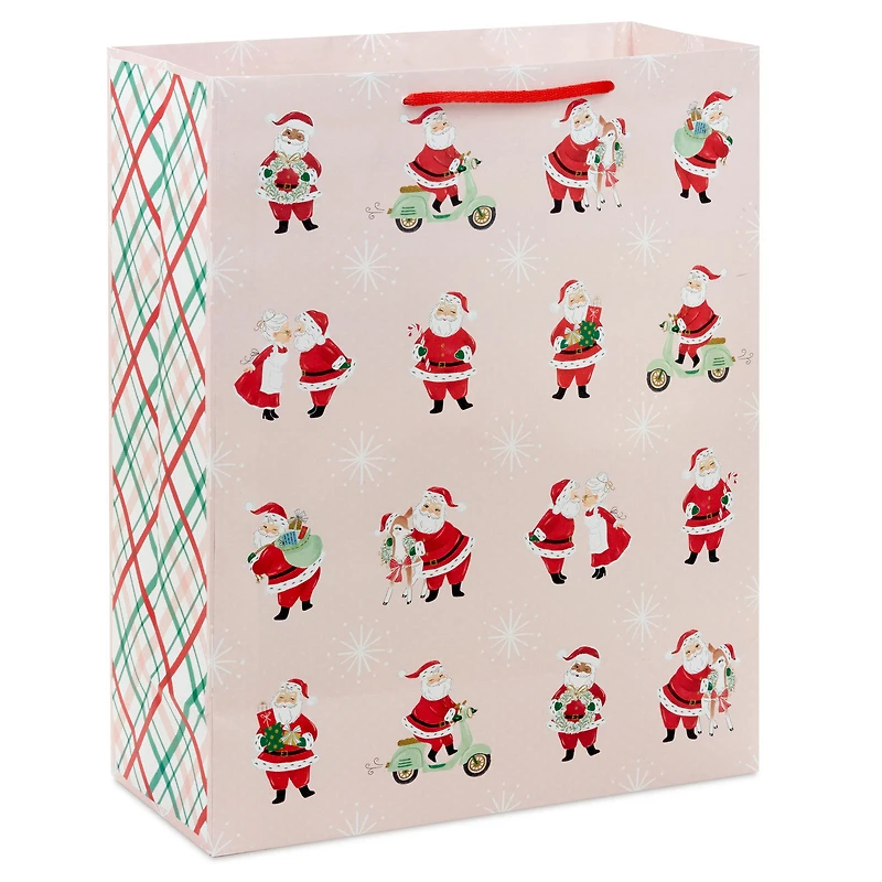 15.5" Vintage Santa Scenes on Pink Extra-Large Christmas Gift Bag for only USD 4.99 | Hallmark
