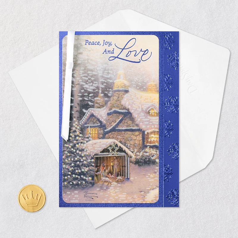 Thomas Kinkade Peace, Joy and Love Religious Christmas Card for only USD 5.99 | Hallmark