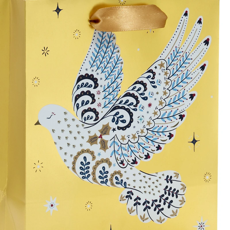 6.5" Floral Dove on Gold Small Holiday Gift Bag for only USD 2.49 | Hallmark