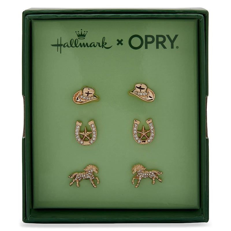 Hallmark x Opry® Crystal and Gold-Tone Stud Earrings, Set of 3 for only USD 28.00 | Hallmark