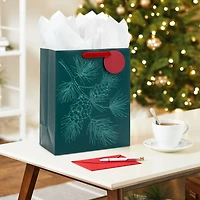 13" Embossed Pine Branch on Forest Green Large Holiday Gift Bag for only USD 4.99 | Hallmark