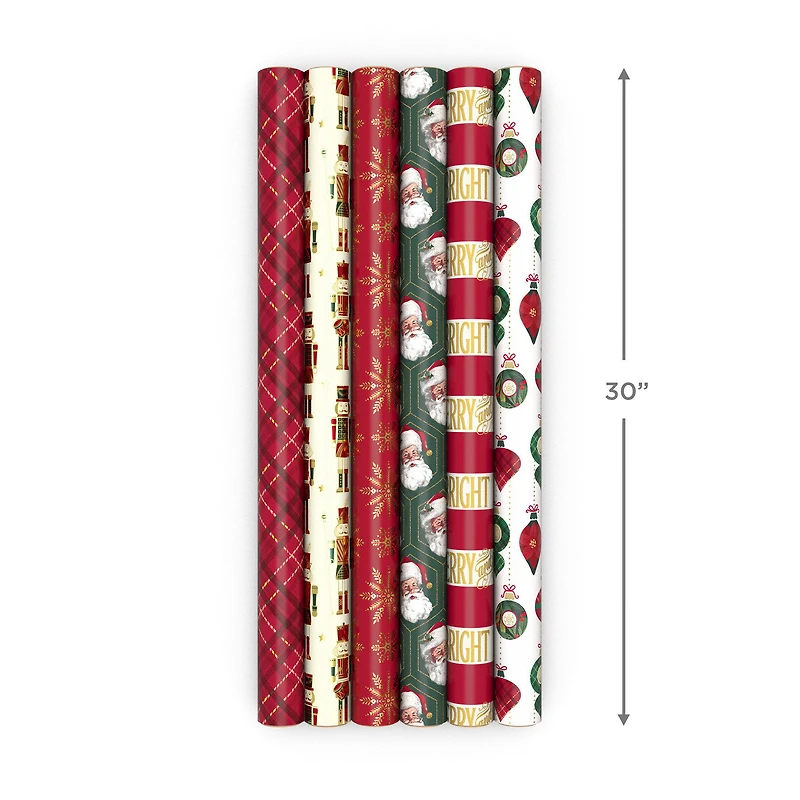 Classic Santa 6-Pack Assorted Christmas Wrapping Paper Roll Bundle, 150 sq. ft. total for only USD 29.99 | Hallmark