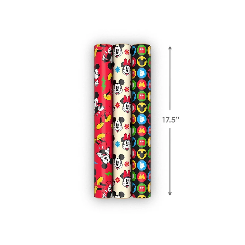 Disney Mickey and Minnie 3-Pack Wrapping Paper Mini Roll Bundle, 45 sq. ft. total for only USD 11.99 | Hallmark