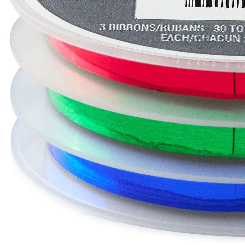 0.2" Red/Green/Blue Metallic 3-Pack Curling Ribbon, 90' total for only USD 2.99 | Hallmark