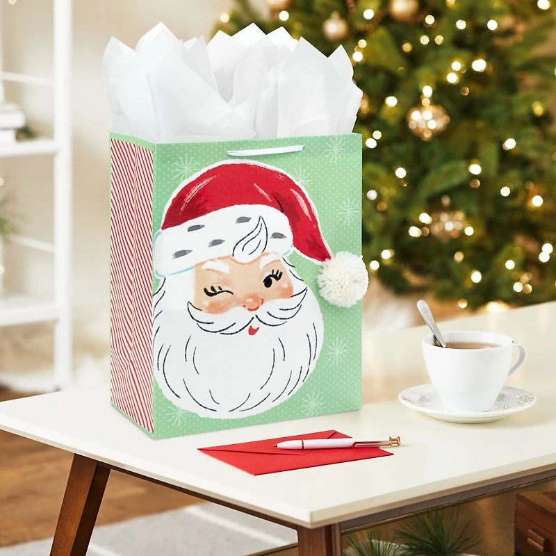 13" Retro Santa on Green Large Christmas Gift Bag for only USD 4.99 | Hallmark