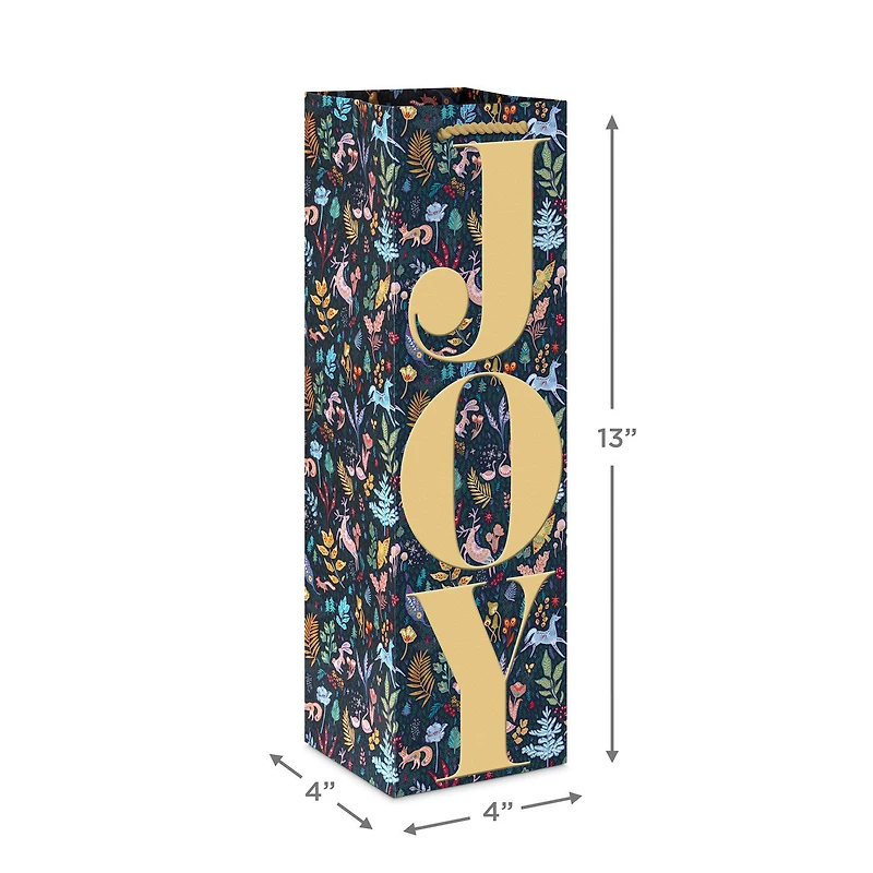 13" Joy on Navy Floral Holiday Wine Gift Bag for only USD 3.49 | Hallmark