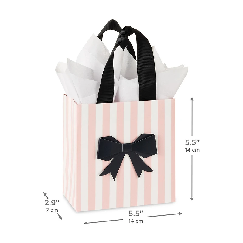 5.5" Black Bow on Pink Stripes Small Gift Bag With Tissue Paper for only USD 8.99 | Hallmark