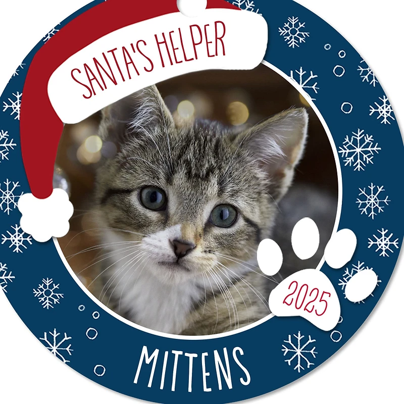 Holiday Pet Round Metal Personalized Ornament, Custom Photo and Text for only USD 17.99 | Hallmark