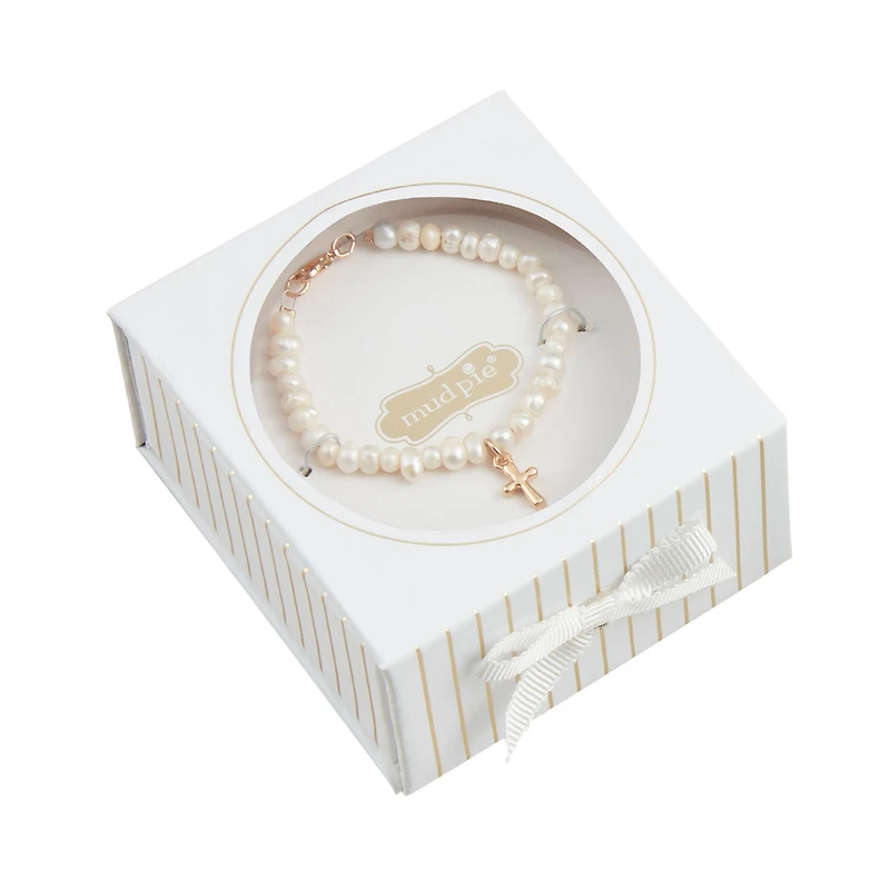Mud Pie Gold Cross Pearl Bracelet for Toddler for only USD 25.00 | Hallmark