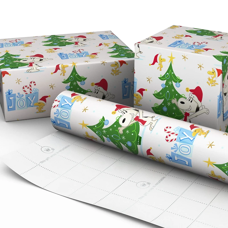 Peanuts® Santa Snoopy and Woodstock on White Christmas Wrapping Paper Roll, 25 sq. ft. for only USD 4.99 | Hallmark