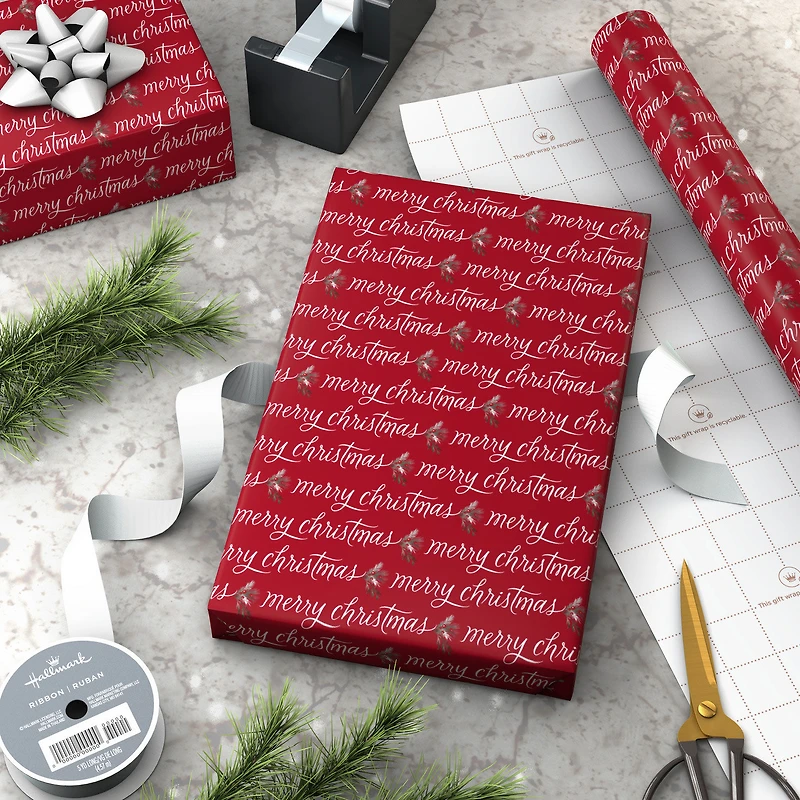 Cinnamon-Scented Merry Christmas on Red Wrapping Paper Roll, 20 sq. ft. for only USD 5.99 | Hallmark
