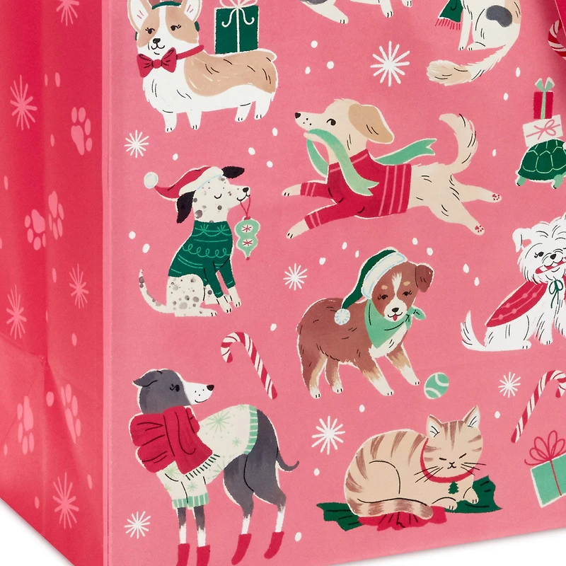 13" Retro Dogs and Cats on Pink Large Christmas Gift Bag for only USD 4.49 | Hallmark