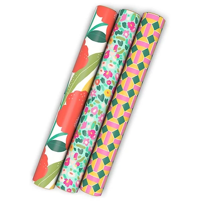 Florals and Geometric 3-Pack Wrapping Paper Mini Roll Bundle, 60 sq. ft. total for only USD 9.99 | Hallmark