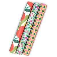 Florals and Geometric 3-Pack Wrapping Paper Mini Roll Bundle, 60 sq. ft. total for only USD 9.99 | Hallmark