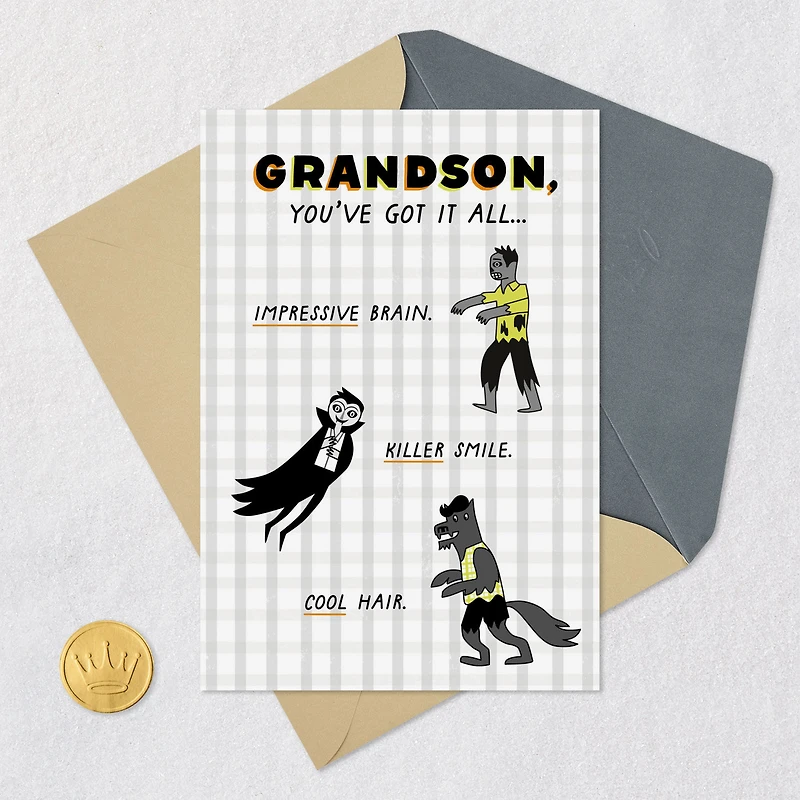 Killer Smile, Cool Hair Halloween Card for Grandson for only USD 2.99 | Hallmark