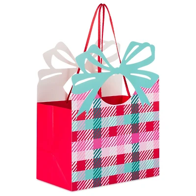7.3" Colorful Check With Die-Cut Bow Medium Holiday Gift Bag for only USD 4.99 | Hallmark