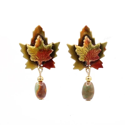 Silver Forest Layered Maple Leaves Post Earrings With Dangling Bead for only USD 21.00 | Hallmark